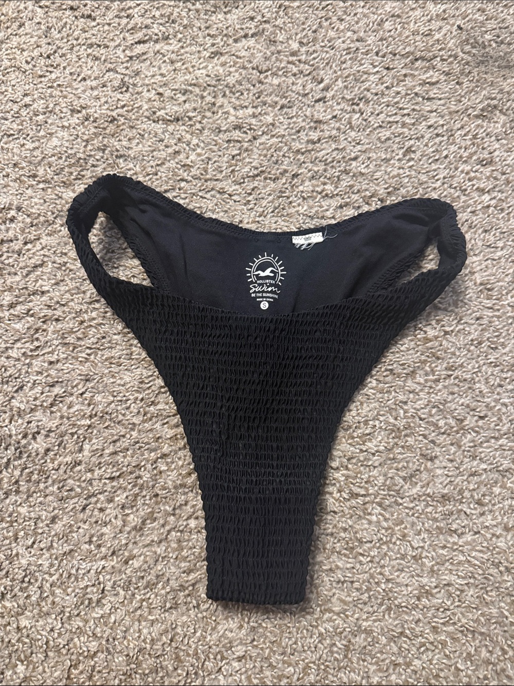 Holister Black Smocked High-Cut Bikini Bottom - Size Small